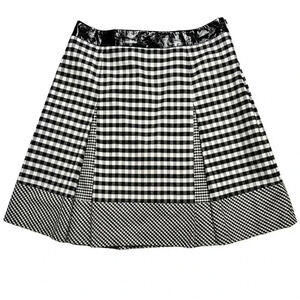 Tristan checkered flared skirt, pleather waistband  detail, Medium